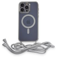 Newface iPhone 12 Pro Max Kılıf Divo Lazer Askılı Magsafe Kapak - Gümüş