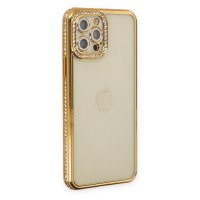 Newface iPhone 12 Pro Max Kılıf Joke Taşlı Silikon - Gold