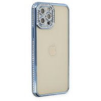 Newface iPhone 12 Pro Max Kılıf Joke Taşlı Silikon - Mavi