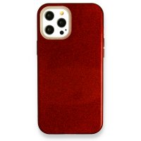 Newface iPhone 12 Pro Max Kılıf Simli Katmanlı Silikon - Kırmızı