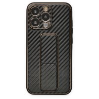 Newface iPhone 13 Pro Kılıf Coco Karbon Standlı Kapak - Siyah