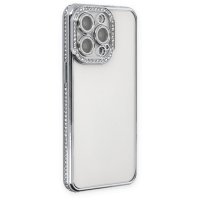 Newface iPhone 13 Pro Kılıf Joke Taşlı Silikon - Gümüş