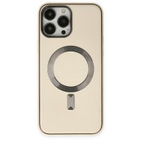 Newface iPhone 13 Pro Max Kılıf Coco Deri Magneticsafe Silikon - Krem