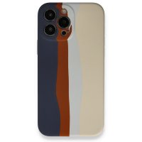 Newface iPhone 13 Pro Max Kılıf Ebruli Lansman Silikon - Lacivert-Krem