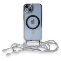 Newface iPhone 14 Kılıf Divo Lazer Askılı Magsafe Kapak - Gümüş
