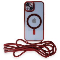 Newface iPhone 14 Kılıf Divo Lazer Askılı Magsafe Kapak - Kırmızı