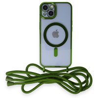 Newface iPhone 14 Kılıf Divo Lazer Askılı Magsafe Kapak - Koyu Yeşil
