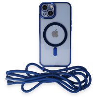 Newface iPhone 14 Kılıf Divo Lazer Askılı Magsafe Kapak - Mavi