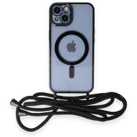 Newface iPhone 14 Kılıf Divo Lazer Askılı Magsafe Kapak - Siyah