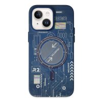 Newface iPhone 14 Kılıf Fosforlu Metal Slim Magneticsafe Kapak - Mavi