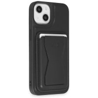 HDD iPhone 14 Kılıf HD Deri Luxury Magnet Kartvizitli Kapak - Siyah