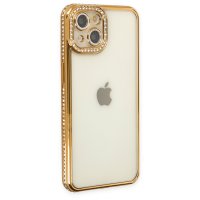 Newface iPhone 14 Kılıf Joke Taşlı Silikon - Gold