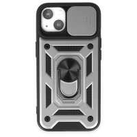 Newface iPhone 14 Kılıf Pars Lens Yüzüklü Silikon - Gümüş