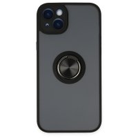 Newface iPhone 14 Plus Kılıf Montreal Yüzüklü Silikon Kapak - Siyah