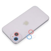 Newface iPhone 14 Plus Renkli Kamera Lens Koruma Cam - Pembe-Mavi
