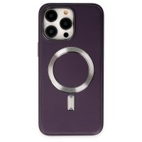 Newface iPhone 14 Pro Kılıf Coco Deri Magneticsafe Silikon - Derin Mor