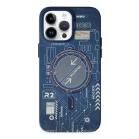 Newface iPhone 14 Pro Kılıf Fosforlu Metal Slim Magneticsafe Kapak - Mavi