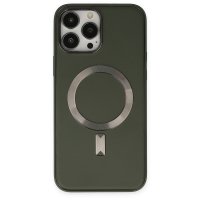 Newface iPhone 14 Pro Max Kılıf Coco Deri Magneticsafe Silikon - Haki Yeşil