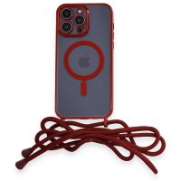 Newface iPhone 14 Pro Max Kılıf Divo Lazer Askılı Magsafe Kapak - Kırmızı