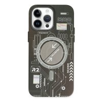 Newface iPhone 14 Pro Max Kılıf Fosforlu Metal Slim Magneticsafe Kapak - Siyah
