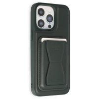 HDD iPhone 14 Pro Max Kılıf HD Deri Luxury Magnet Kartvizitli Kapak - Koyu Yeşil