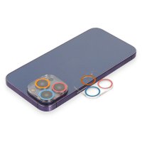 Newface iPhone 14 Pro Max Renkli Kamera Lens Koruma Cam - Pembe-Mavi