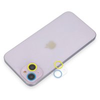 Newface iPhone 14 Renkli Kamera Lens Koruma Cam - Sarı-Mavi