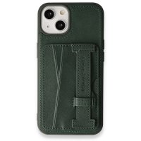 HDD iPhone 15 Kılıf HD Deri Kartvizitli Kapak - Yeşil