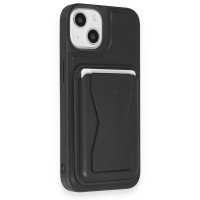 HDD iPhone 15 Kılıf HD Deri Luxury Magnet Kartvizitli Kapak - Siyah
