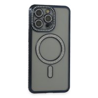 Newface iPhone 15 Pro Kılıf Joke Simli Magneticsafe Kılıf - Lacivert