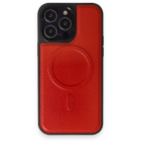 Newface iPhone 15 Pro Kılıf Ozzi Magsafe Deri Kapak - Kırmızı