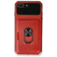Newface iPhone 8 Plus Kılıf Klik Yüzüklü Kartvizitli Silikon - Kırmızı