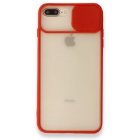 Newface iPhone 8 Plus Kılıf Palm Buzlu Kamera Sürgülü Silikon - Kırmızı