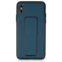 Newface iPhone XS Kılıf Coco Deri Standlı Kapak - Mavi