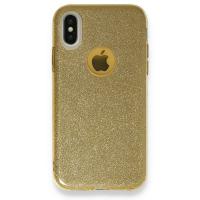 Newface iPhone XS Kılıf Simli Katmanlı Silikon - Gold