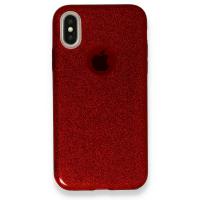 Newface iPhone XS Kılıf Simli Katmanlı Silikon - Kırmızı
