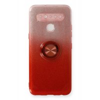 Newface LG K41S Kılıf Simli Yüzüklü Silikon - Kırmızı