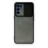 Newface Oppo Reno 6 Kılıf Palm Buzlu Kamera Sürgülü Silikon - Siyah