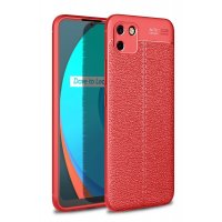 Newface Realme C11 2021 Kılıf Focus Derili Silikon - Kırmızı