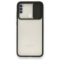 Newface Samsung Galaxy M11 Kılıf Palm Buzlu Kamera Sürgülü Silikon - Siyah