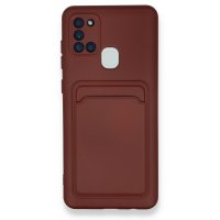 Newface Samsung Galaxy A21S Kılıf Kelvin Kartvizitli Silikon - Bordo