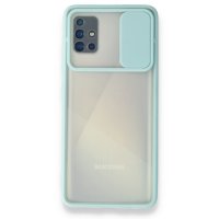 Newface Samsung Galaxy A71 Kılıf Palm Buzlu Kamera Sürgülü Silikon - Turkuaz