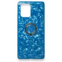 Newface Samsung Galaxy A91 / S10 Lite Kılıf Marble Yüzüklü Silikon - Mavi