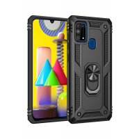 Newface Samsung Galaxy M21 Kılıf Sofya Yüzüklü Silikon Kapak - Siyah