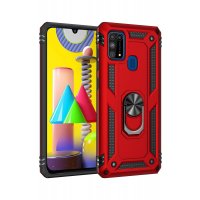 Newface Samsung Galaxy M30S Kılıf Sofya Yüzüklü Silikon Kapak - Kırmızı