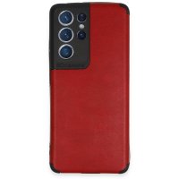 Newface Samsung Galaxy S21 Ultra Kılıf Loop Deri Silikon - Kırmızı