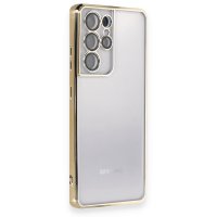 Newface Samsung Galaxy S21 Ultra Kılıf Razer Lensli Silikon - Gold
