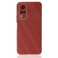 Newface Vivo Y31 2021 Kılıf Glass Kapak - Bordo