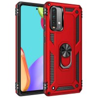 Newface Xiaomi Redmi 9T Kılıf Sofya Yüzüklü Silikon Kapak - Kırmızı