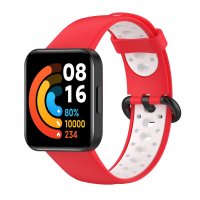 Newface Xiaomi Redmi Watch 2 Lite Spor Delikli Kordon - Kırmızı-Beyaz